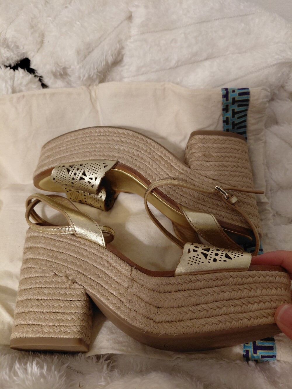 Tory Burch Gold Toned Espadrille Wedges - Picture 7 of 9